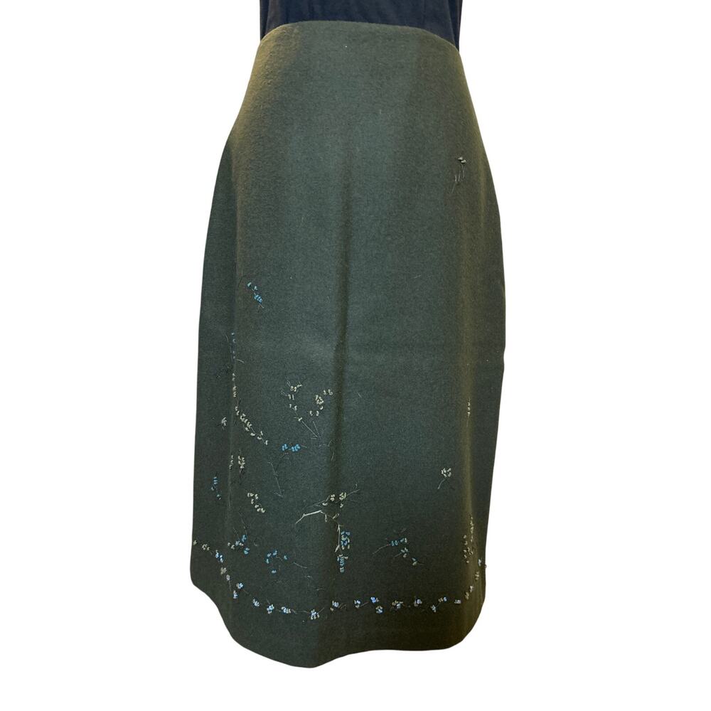 Banana Republic | Wool Blend Green Floral Embroidered Midi Skirt | 6